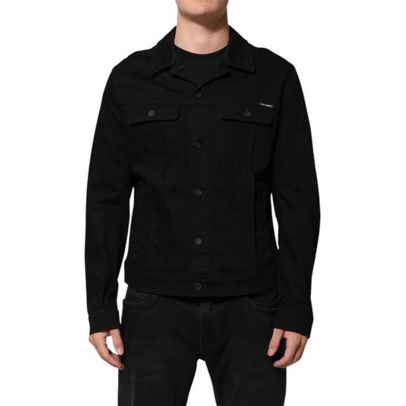 Dolce & Gabbana Black Cotton Denim Stretch Giubbotto Men's Jacket